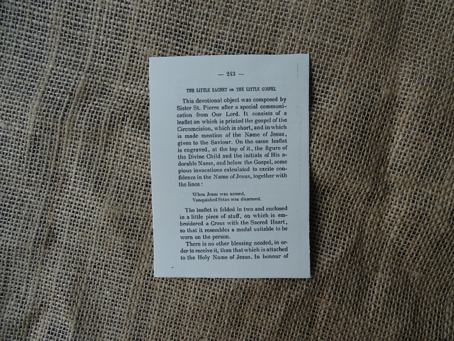 Little Sachet of the Gospel of the Holy Name